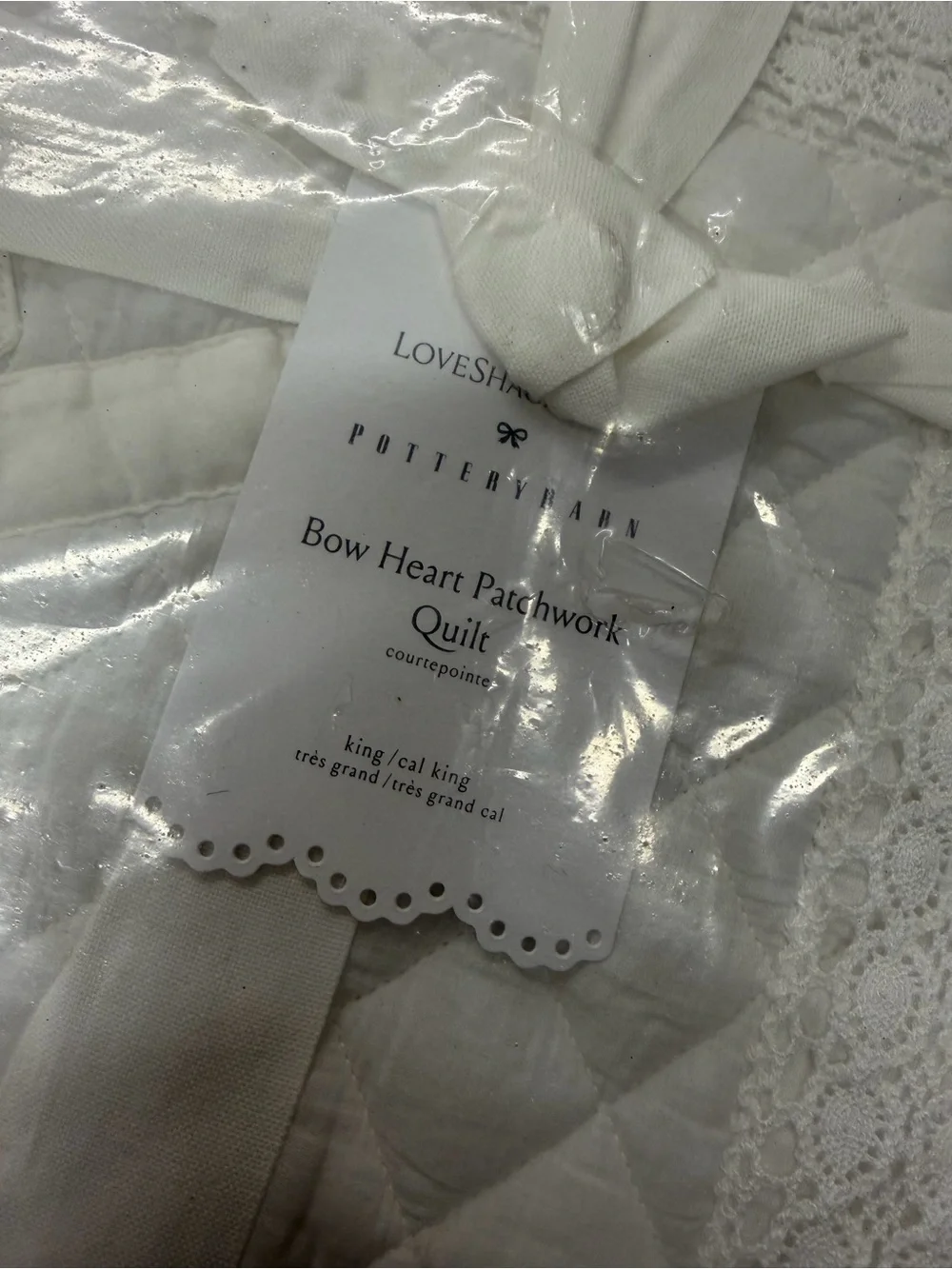 LoveShackFancy Bow Heart Patchwork Quilt King California King Bedding White NWT